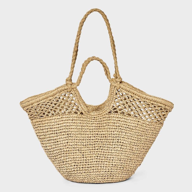 A New Day - Straw Crochet Fan Tote Bag - A New Day Natural Natural